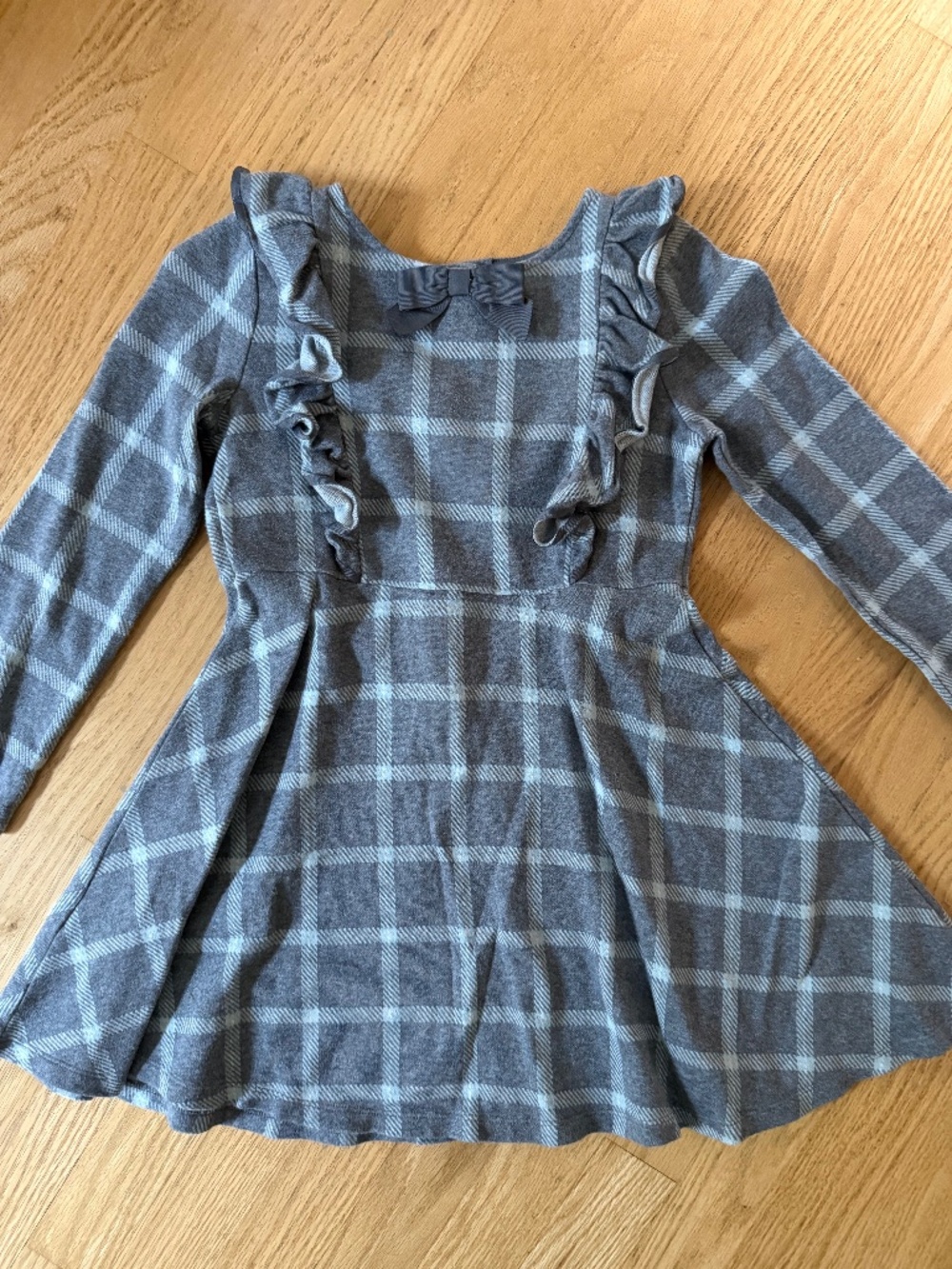 Janie and Jack size 7 girls gray and light blue ruffle plaid dress